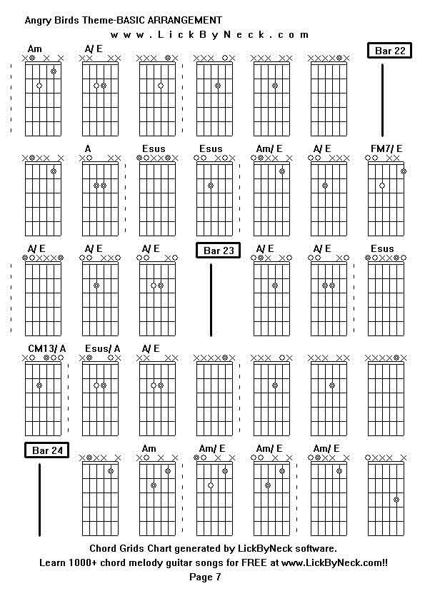 Chord Grids Chart of chord melody fingerstyle guitar song-Angry Birds Theme-BASIC ARRANGEMENT,generated by LickByNeck software.